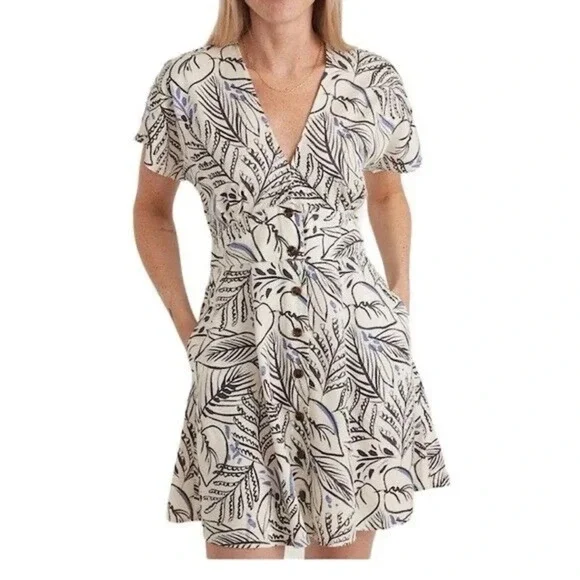 Marine Layer Marine Layer Camila Mini Dress white & blue Foliage size small - Picture 1 of 11